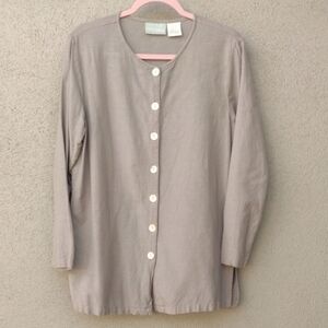 220 Hickory Green Cotton-linen Blend Button-Up Tunic Women's Medium